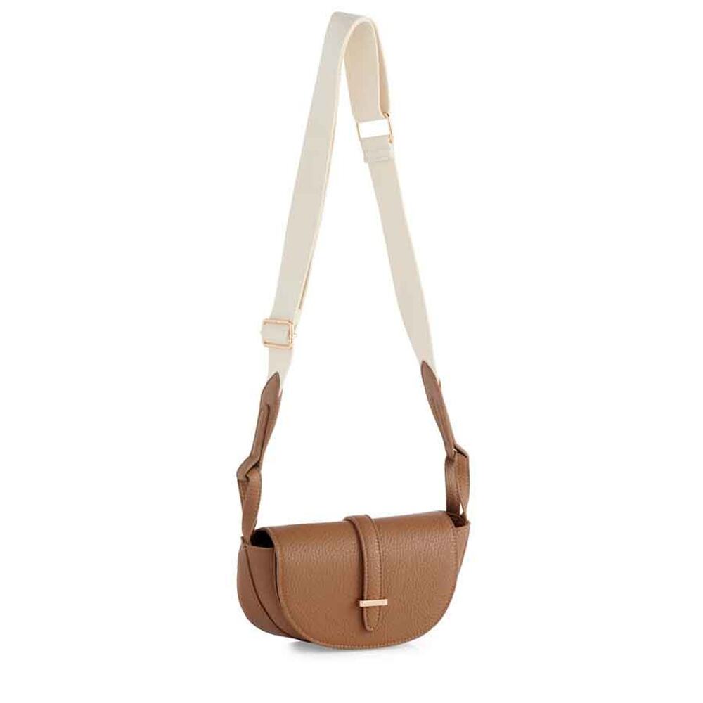 Shiraleah Tan Vegan Leather Crossbody Bag Adjustable Strap Textured Crescent